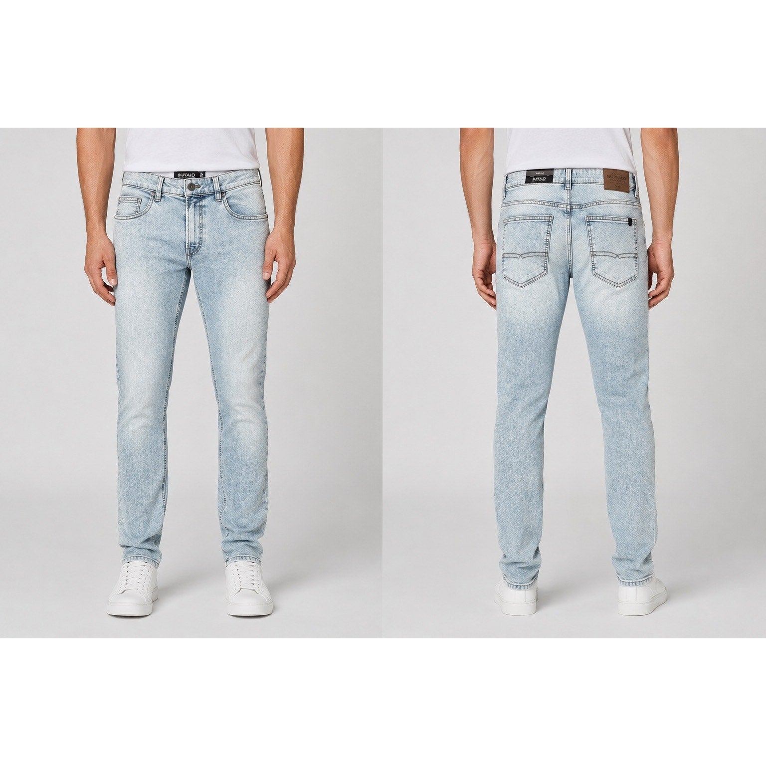 Buffalo David Bitton Ash Slim Stretch Jeans in Bleached and Blasted — Size 34x32