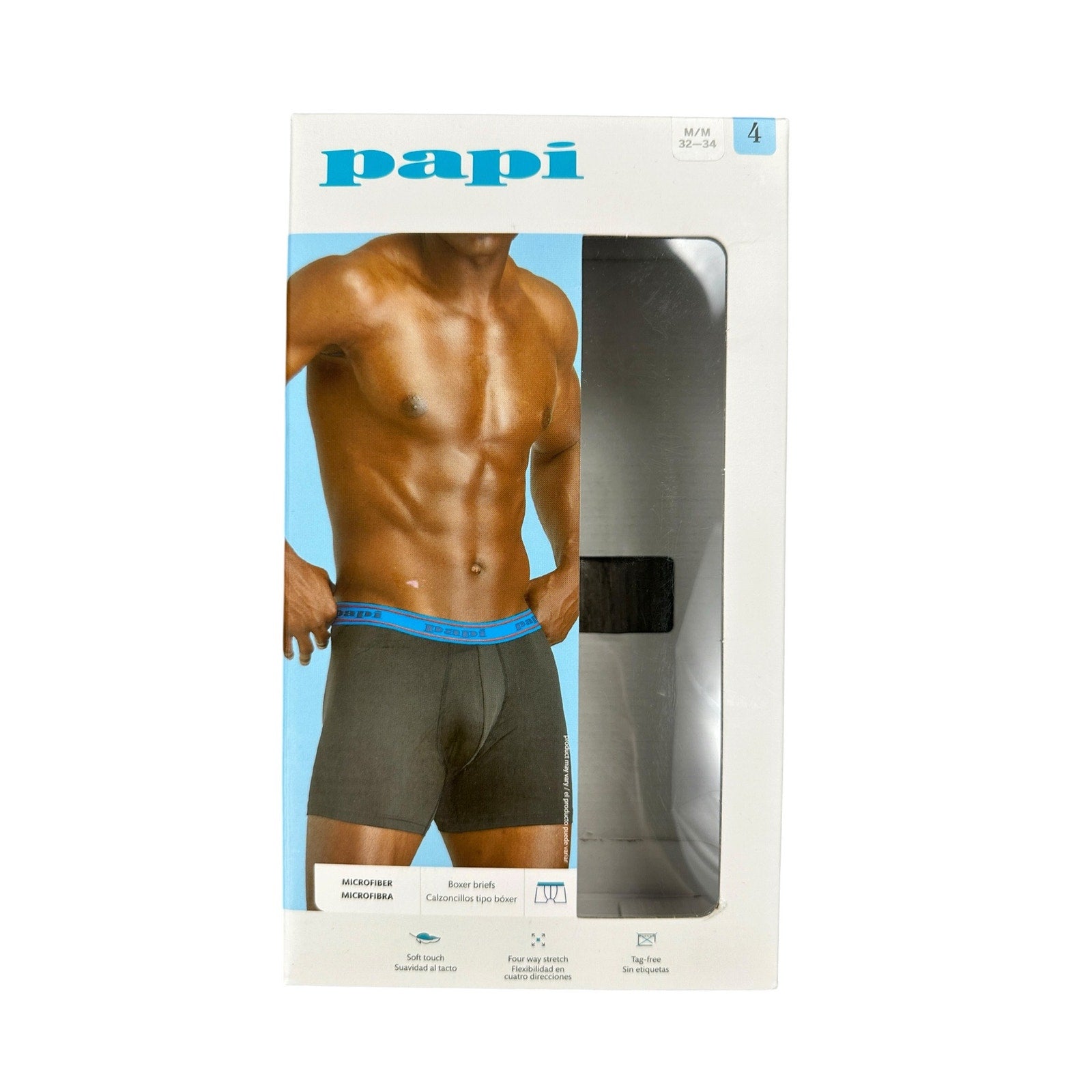 Papi Microfiber Boxer Briefs 4-Pack in Black — Size Medium