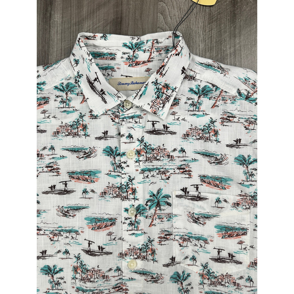 Tommy Bahama Casablanca Cotton Short Sleeve Camp Shirt in Coconut Cream — Size Medium