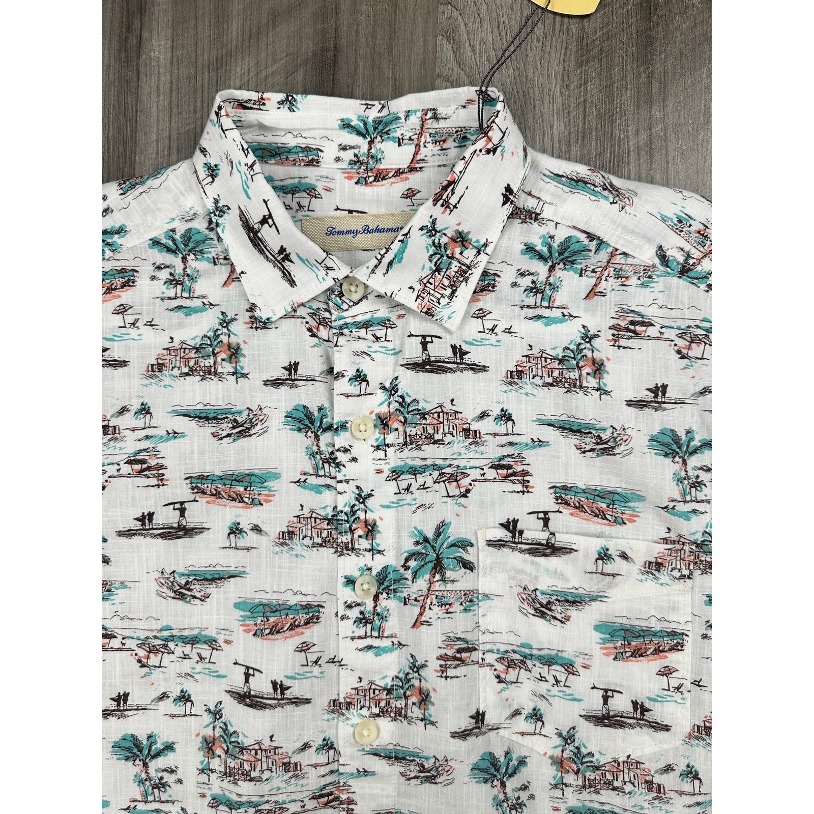 Tommy Bahama Casablanca Cotton Short Sleeve Camp Shirt in Coconut Cream — Size Medium