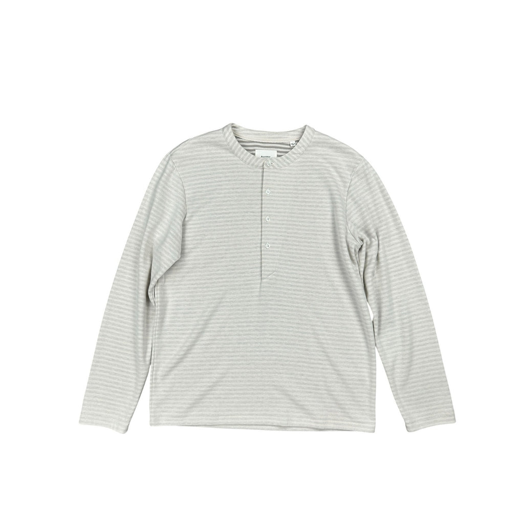 Billy Reid Louis Striped Slim Fit Long Sleeve Henley in Cream, Gray — Size Medium // Preowned