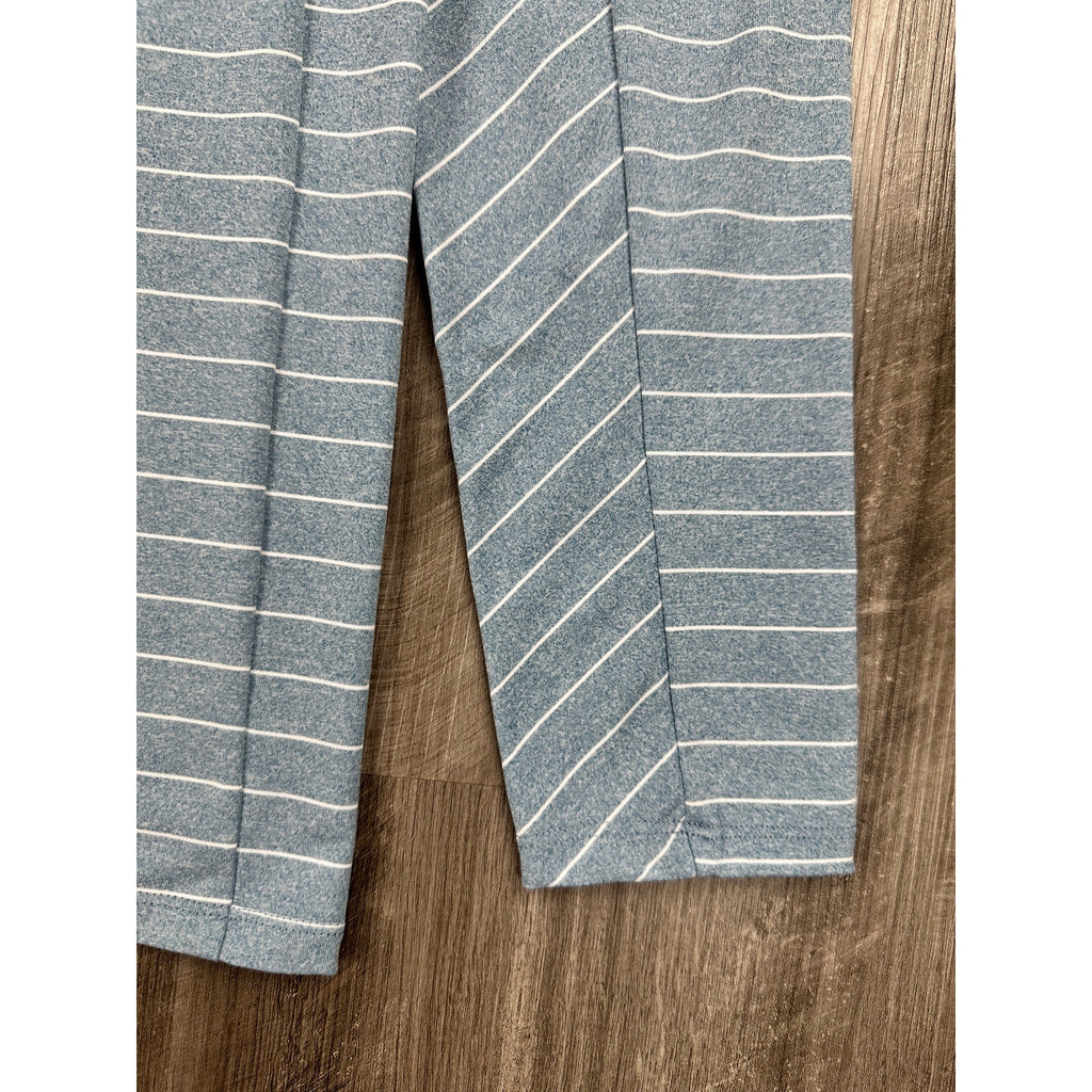 KJUS Soren Melange Stripe Long Sleeve Polo in Atlanta Blue, White — Size 50 (Medium)