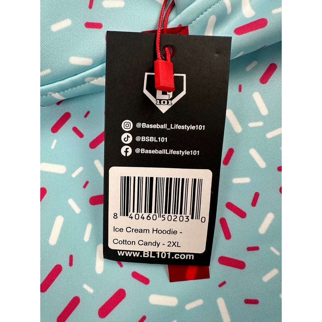 Baseball Lifestyle 101 Ice Cream Pullover Hoodie in Cotton Candy Blue — Size 2XL
