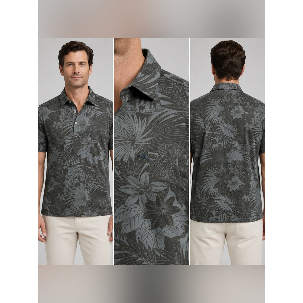 Tommy Bahama Hawaiian Floral Tropical Coal Polo - Medium