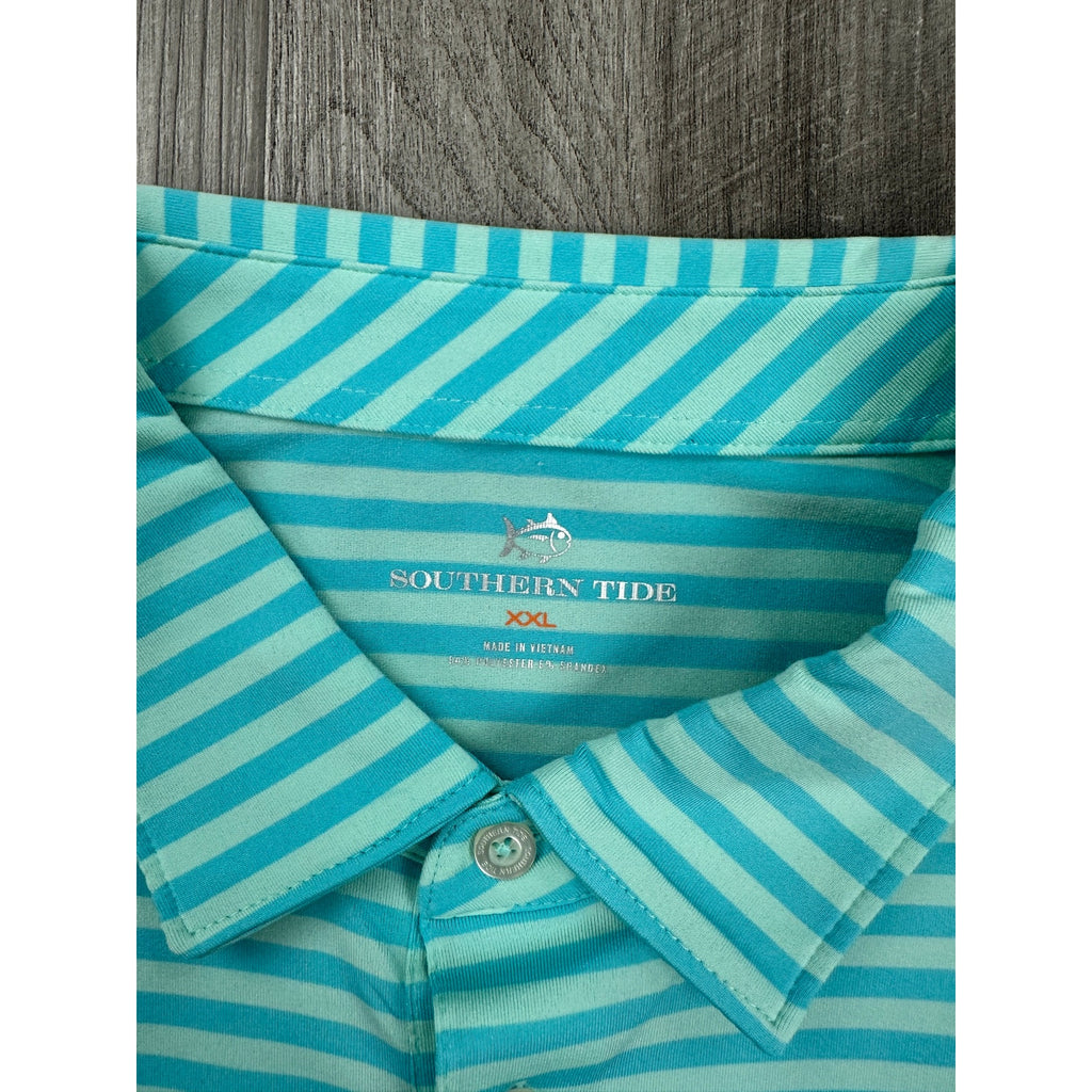 Southern Tide Driver Performance Stretch Striped Polo in Sea Blue — Size 2XL // Preowned