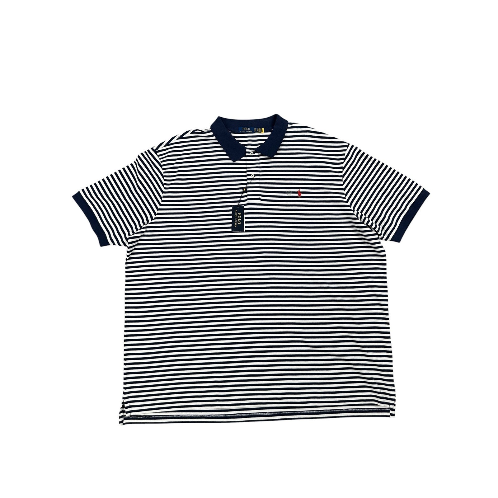 Polo Ralph Lauren Classic Fit Striped Mesh Polo Navy White — 5XB