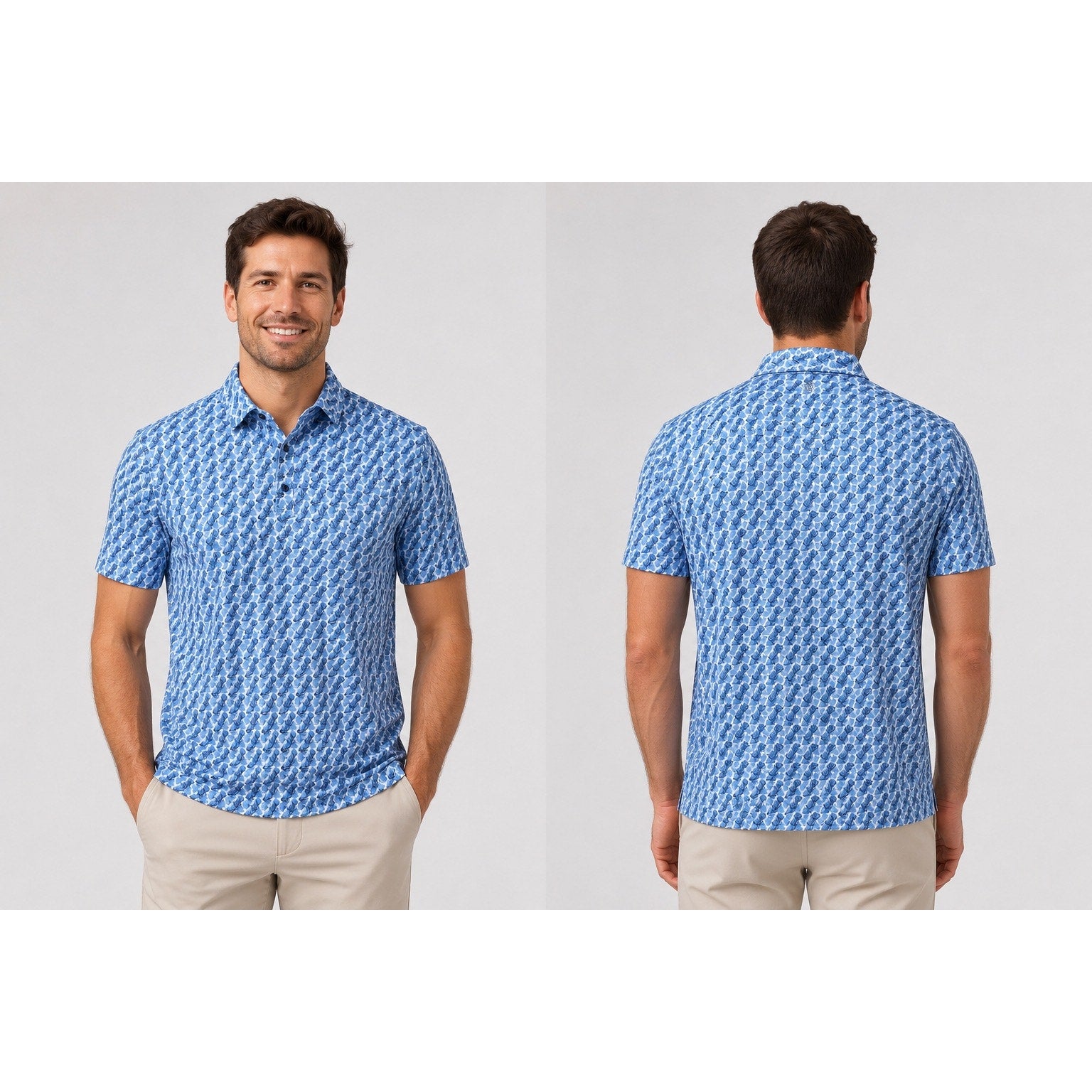 7 Diamonds Palm Leaf 4 Way Stretch Performance Jersey Polo in Blue — Size XL
