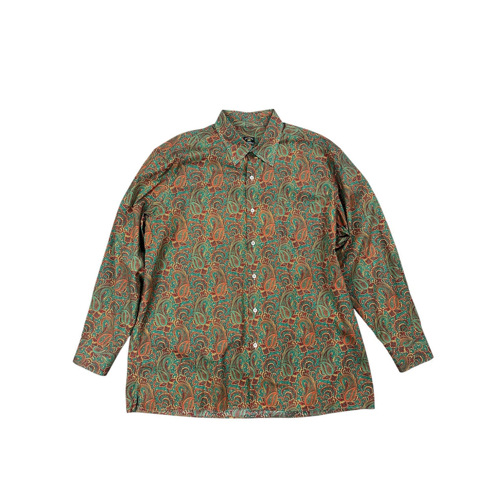Maus & Hoffman Solemare Made in Italy Paisley Long Sleeve Button Down in Green, Red and Golden Yellow — Size XL // Preowned