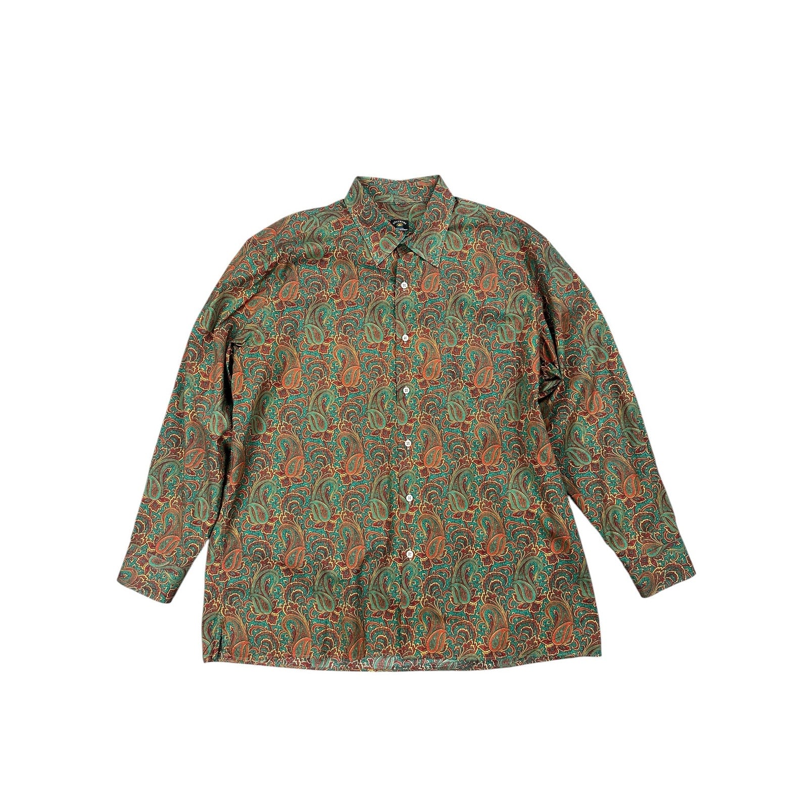 Maus & Hoffman Solemare Made in Italy Paisley Long Sleeve Button Down in Green, Red and Golden Yellow — Size XL // Preowned
