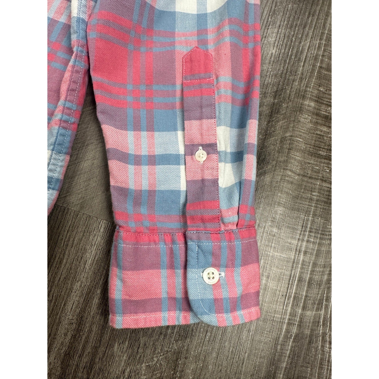 Vineyard Vines Slim Fit Tucker Shirt in Pink Blue Gray White Plaid Linen Blend — Size Large