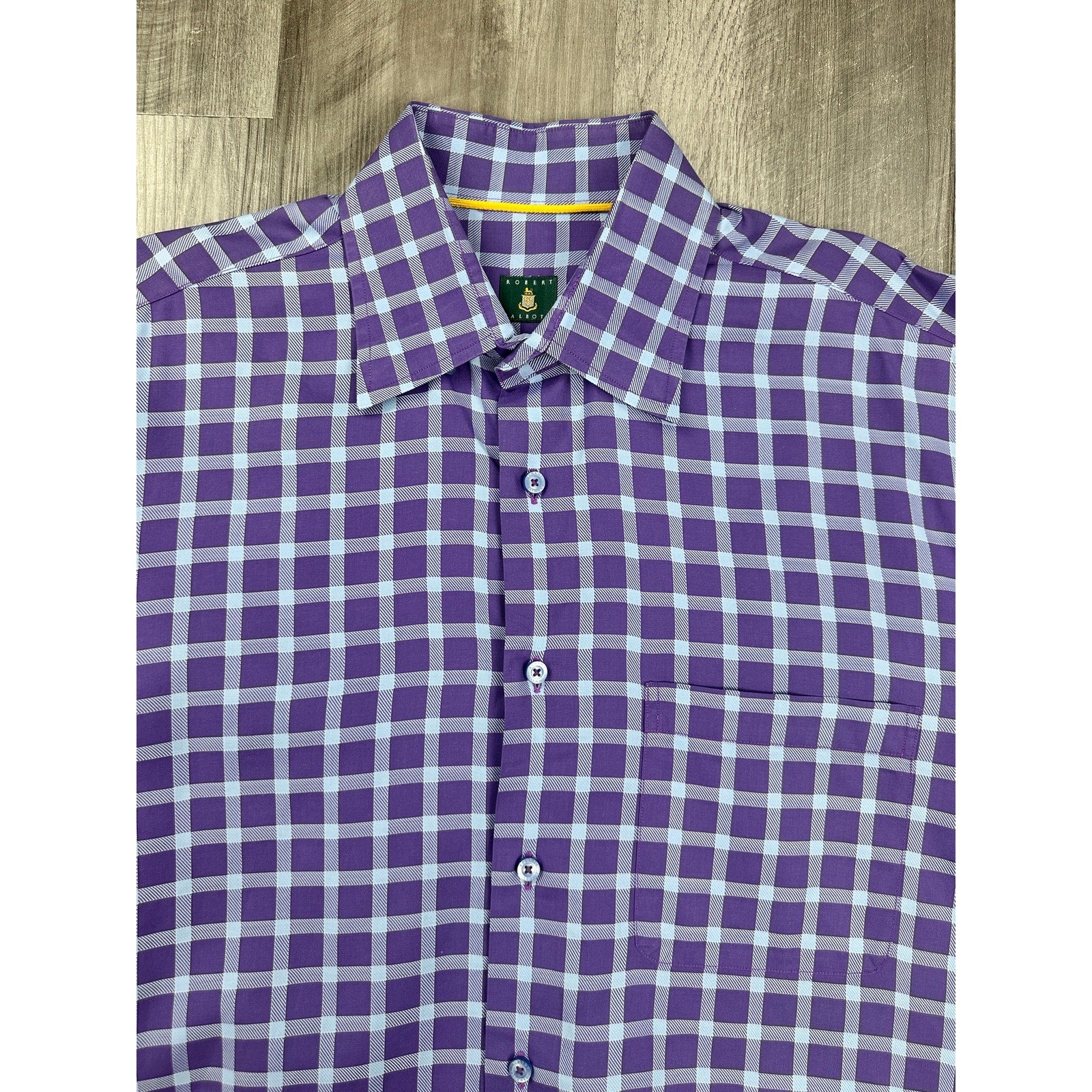 Robert Talbott Checkered Windowpane Long Sleeve Button Down in Purple Light Blue — Size Large // Preowned