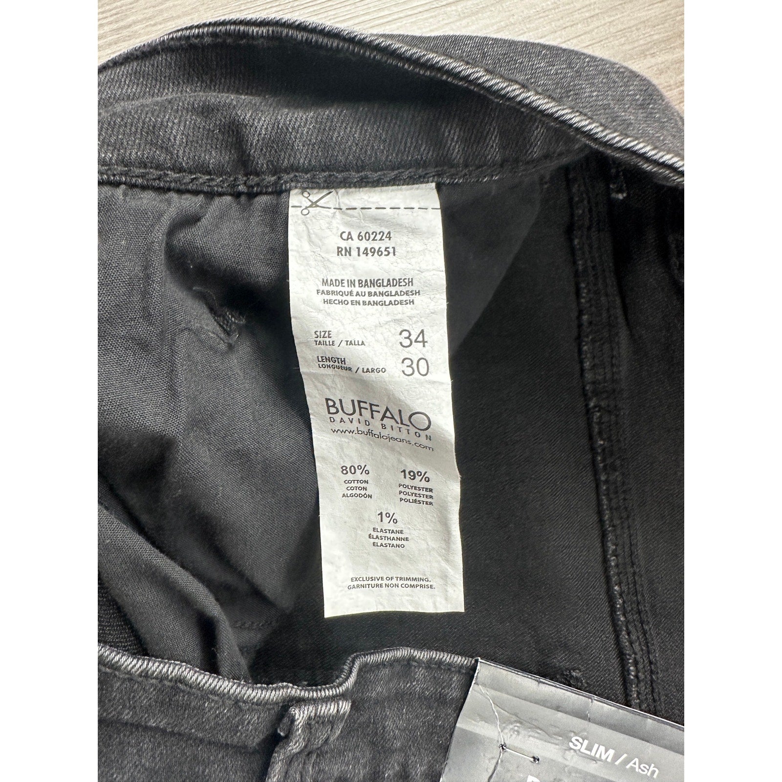 Buffalo David Bitton Ash Slim Stretch Jean in Black Sanded — Size 34x30