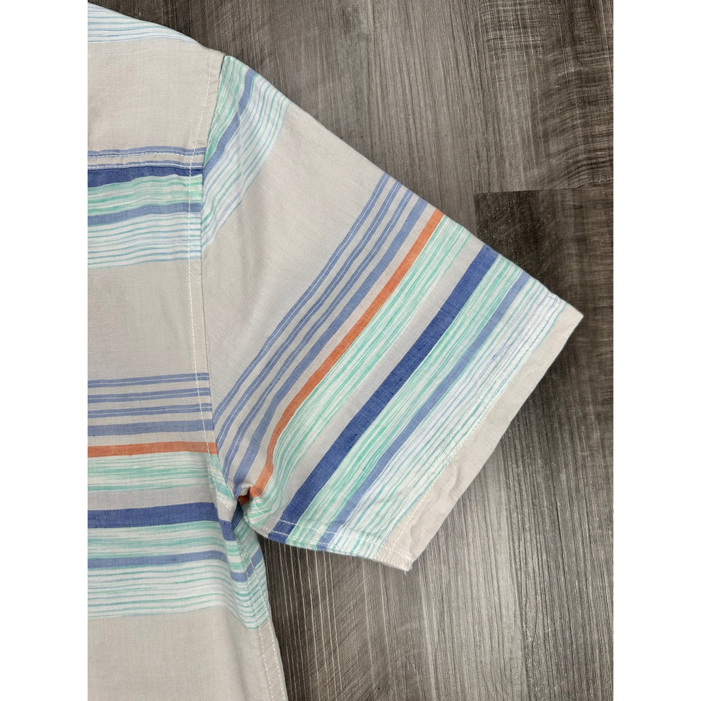Tommy Bahama Indigo Palms Sand Linen Horizon View Short Sleeve Button Down in Stripe — Size Small
