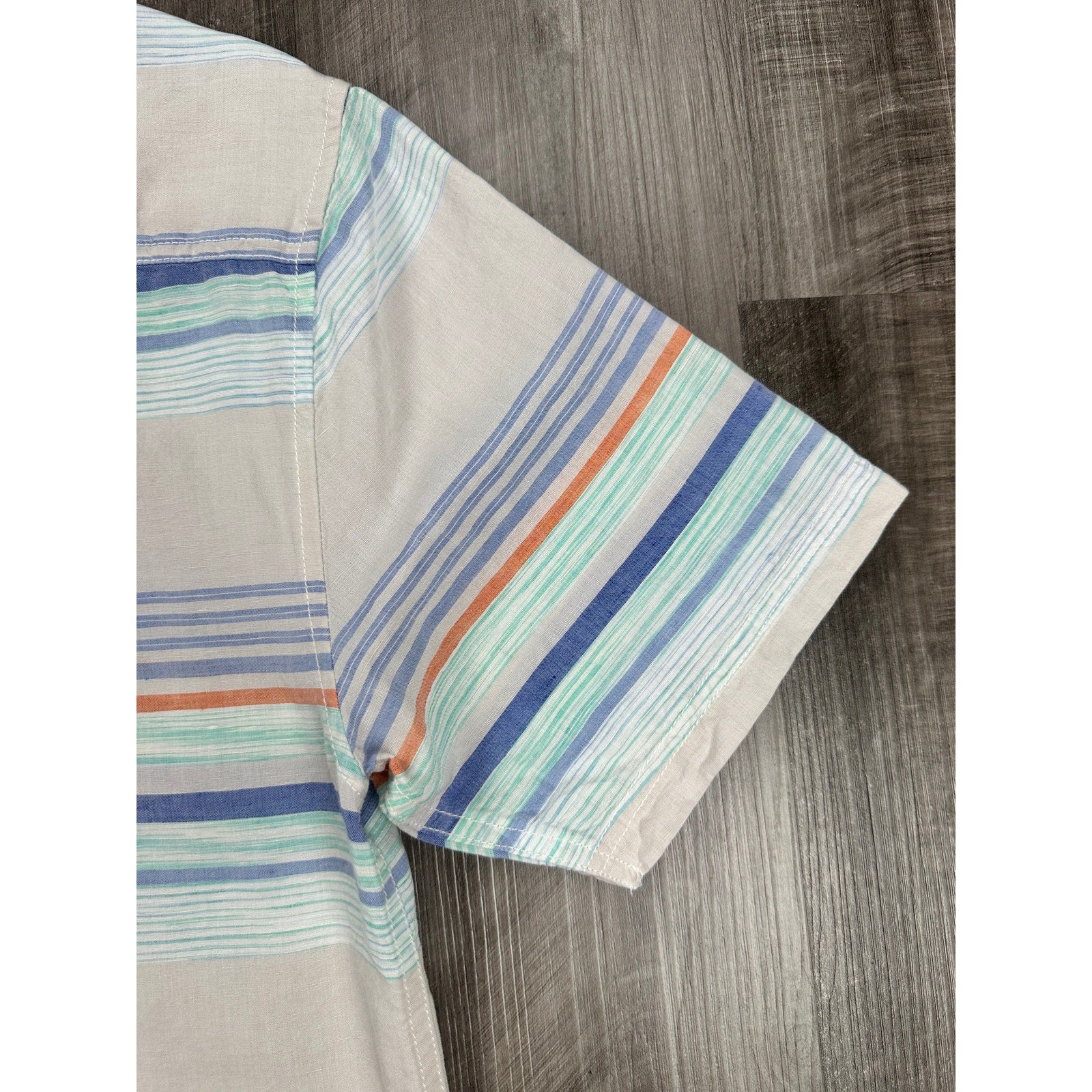 Tommy Bahama Indigo Palms Sand Linen Horizon View Short Sleeve Button Down in Stripe — Size Small