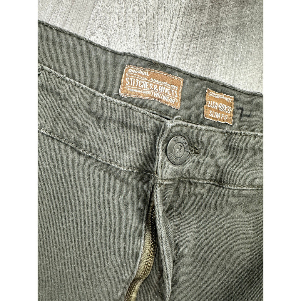Stitches & Rivets Twill Wear Slim Fit Chino Jeans in Charcoal Green — Size 40x32 // Preowned