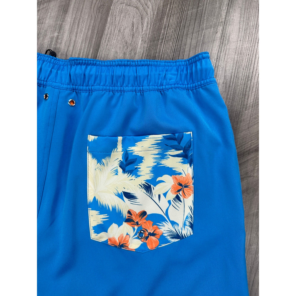Robert Graham Tropical Hawaiian Pocket Swim Trunks Azure — Size XL