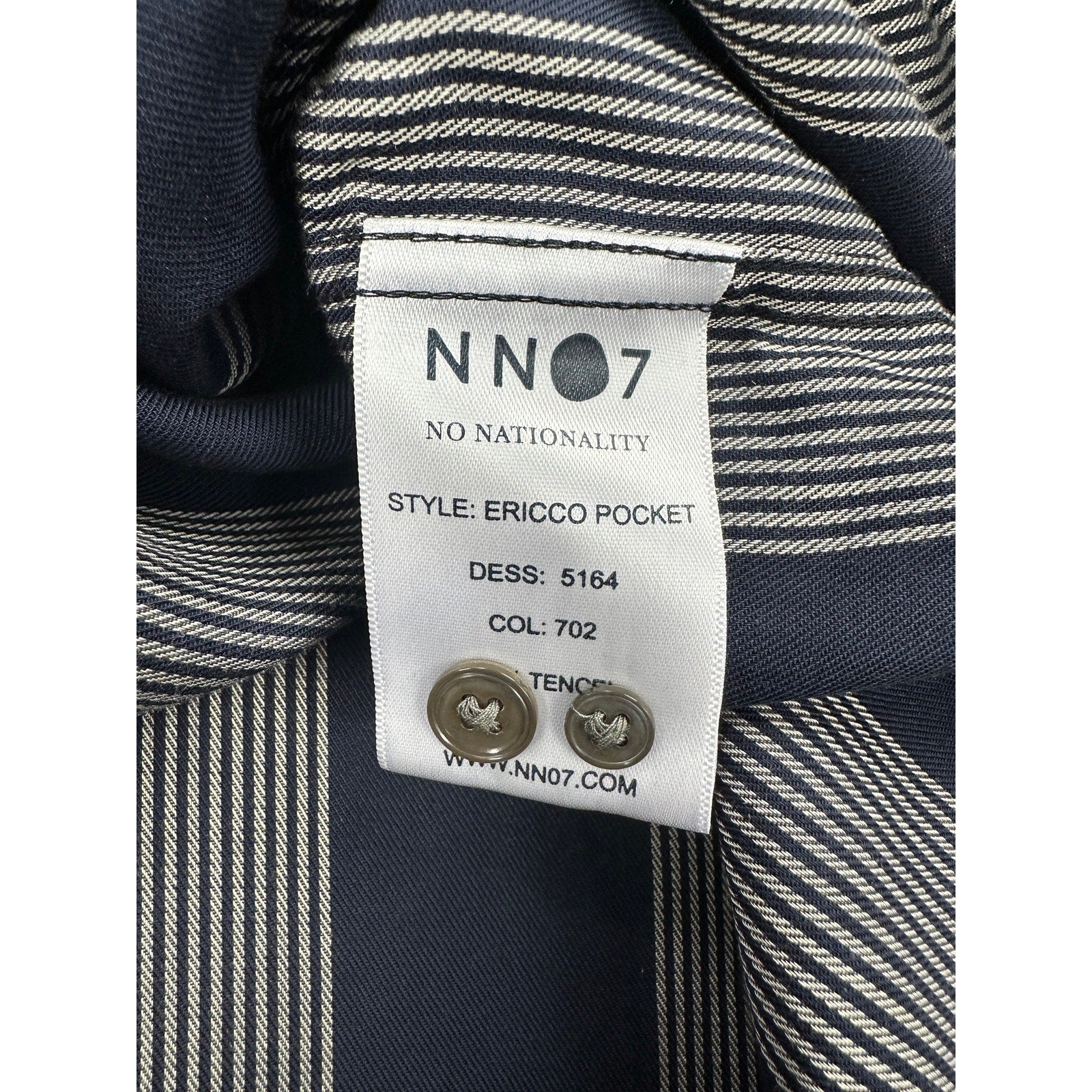 NN07 No Nationality Ericco Stripe Pocket Shirt in Navy, Gray — Size Large // Preowned