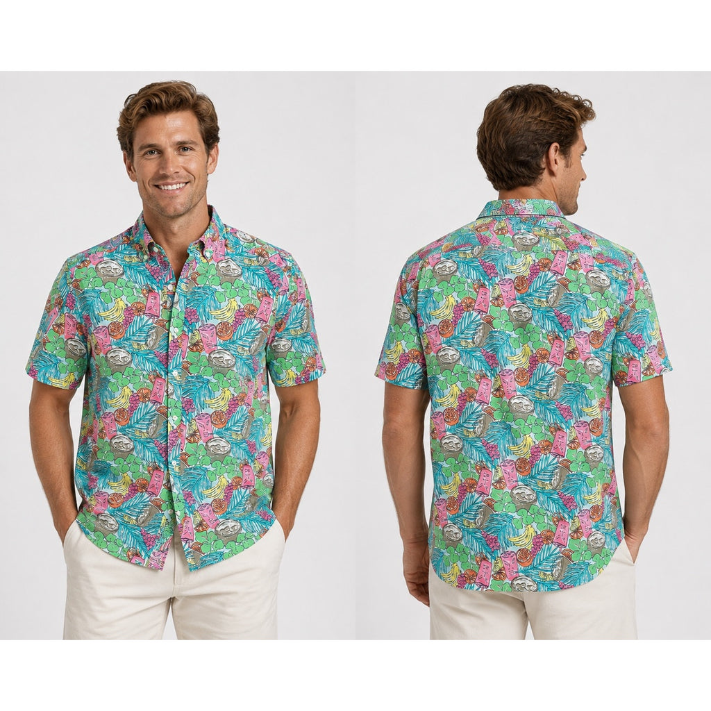 Vineyard Vines Tropical Classic Fit Short Sleeve Murray Shirt in Green, Pink, Blue, Yellow, Orange, Brown, White — Size XL // Preowned