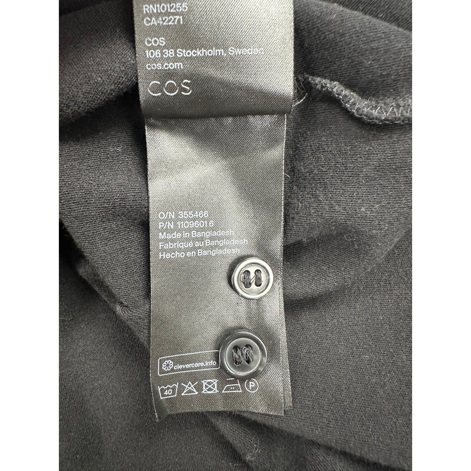 COS Regular Fit Stretch Jersey Long Sleeve Shirt in Black — Size Medium // Preowned