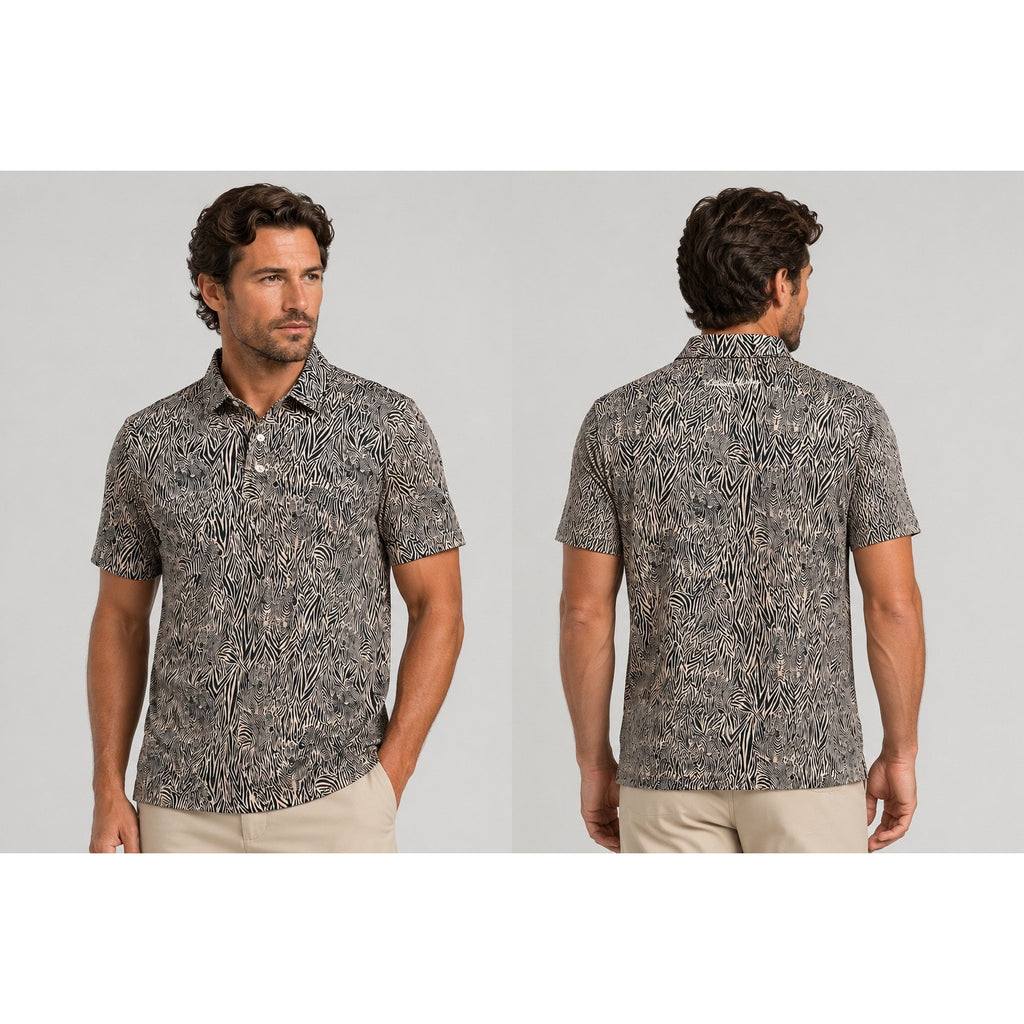 William Murray Earn Your Stripes Zebra Performance Golf Polo in Tan, Black — Size XL // Preowned