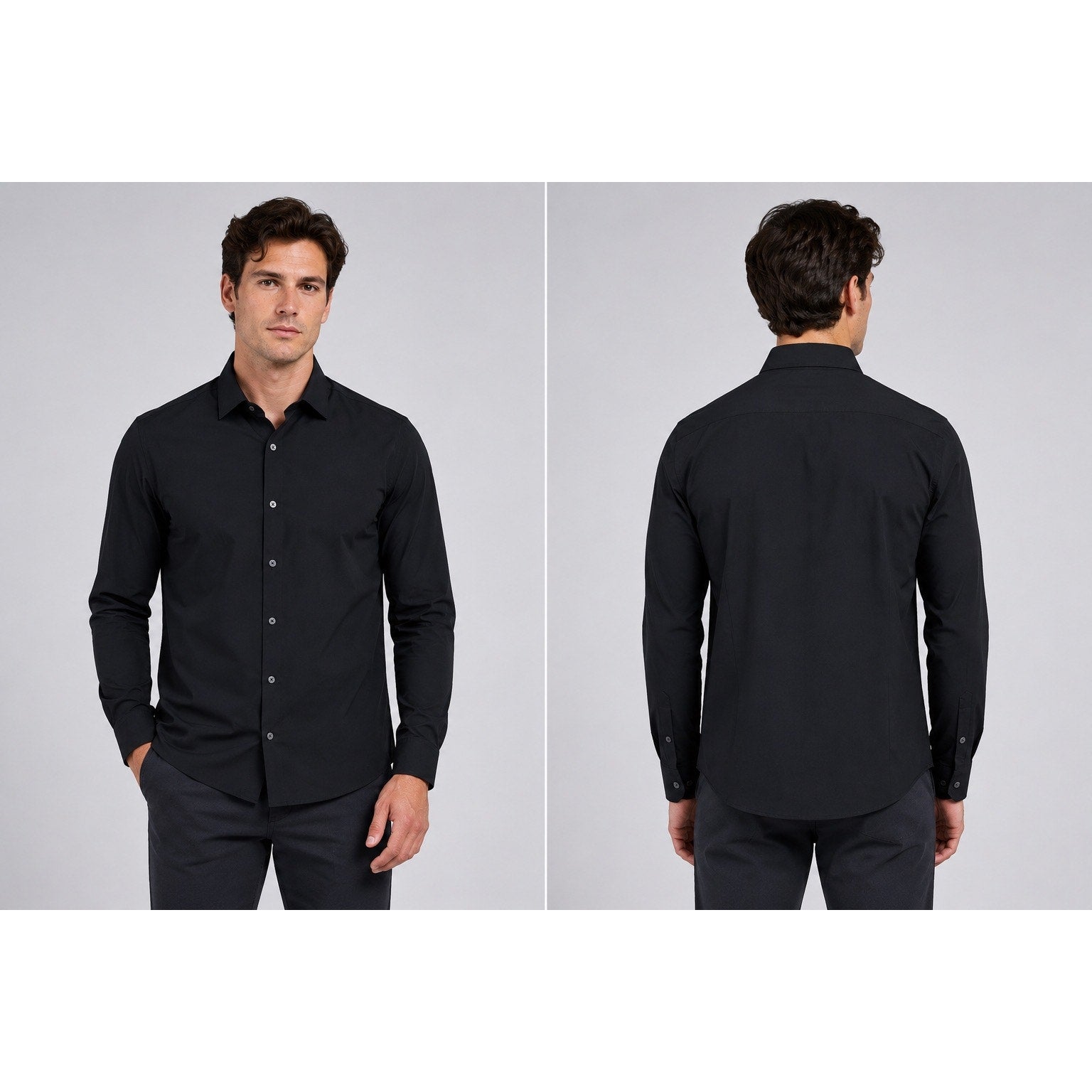 Mizzen+Main Leeward Collection Solid Trim Fit Long Sleeve Shirt in Black — Size Large // Preowned
