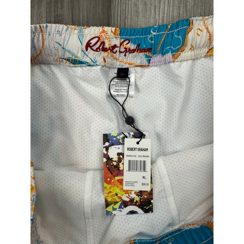 Robert Graham Floral Gold Treasure Swim Trunks — Size XL