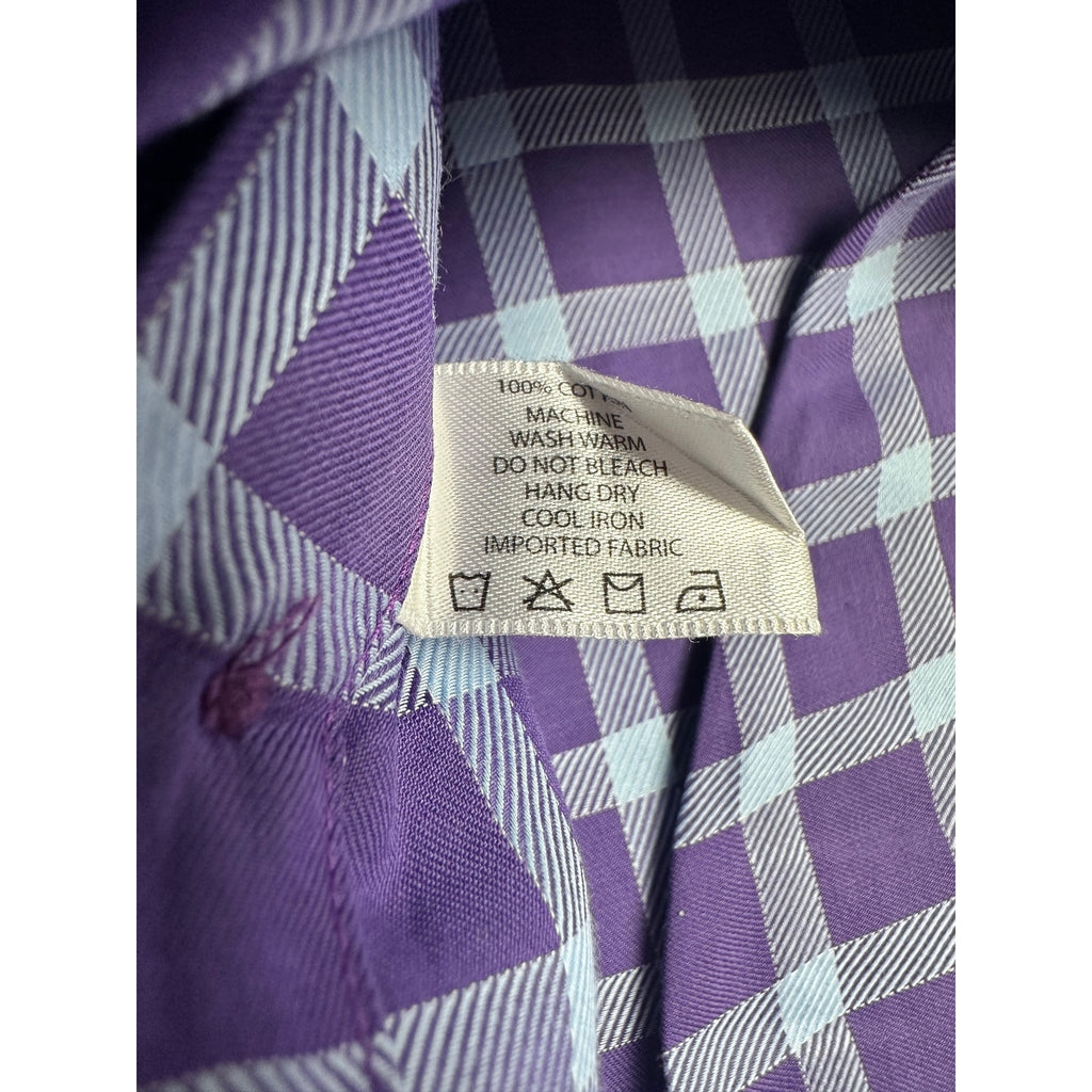Robert Talbott Checkered Windowpane Long Sleeve Button Down in Purple Light Blue — Size Large // Preowned