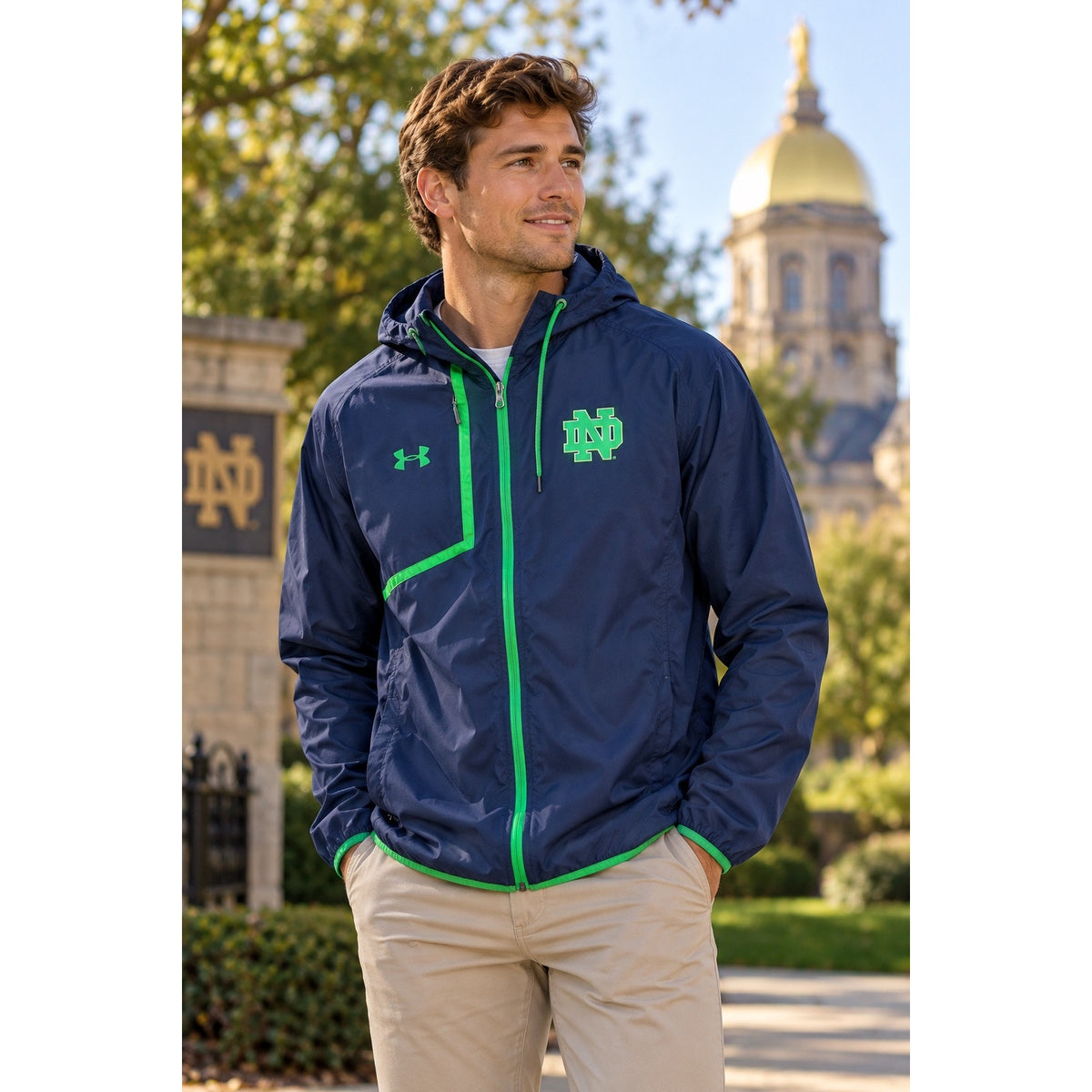 Under Armour Notre Dame Fighting Irish Storm Full Zip Hooded Windbreaker Jacket — Size Medium // Preowned
