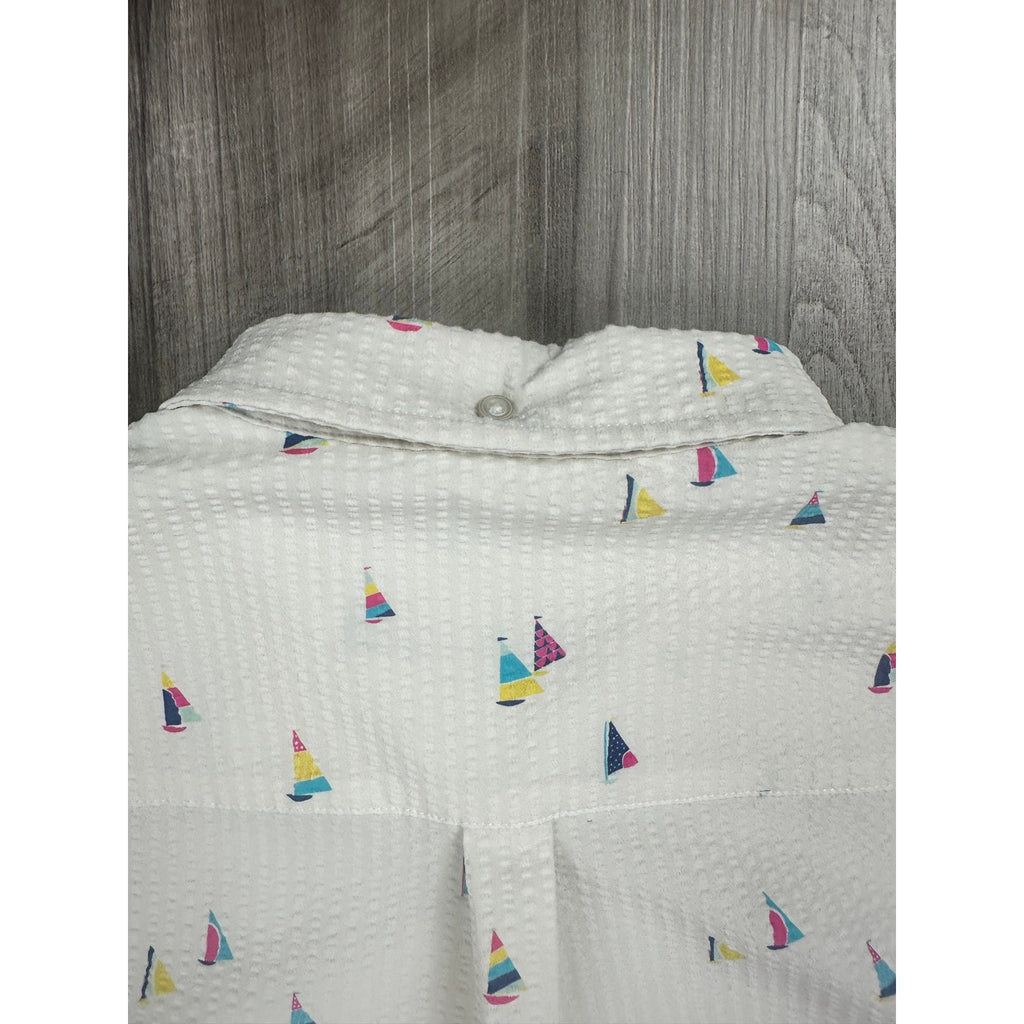 Chubbies Seersucker Sailboat Popover Polo in Ivory — Size Medium // Preowned