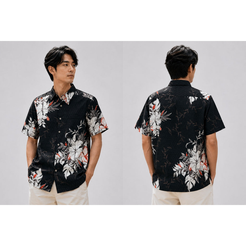 Kahu Kariyushi Wear Ryukyu Style Hawaiian Short Sleeve Button Down in Black Multi — Size 2XL // Preowned