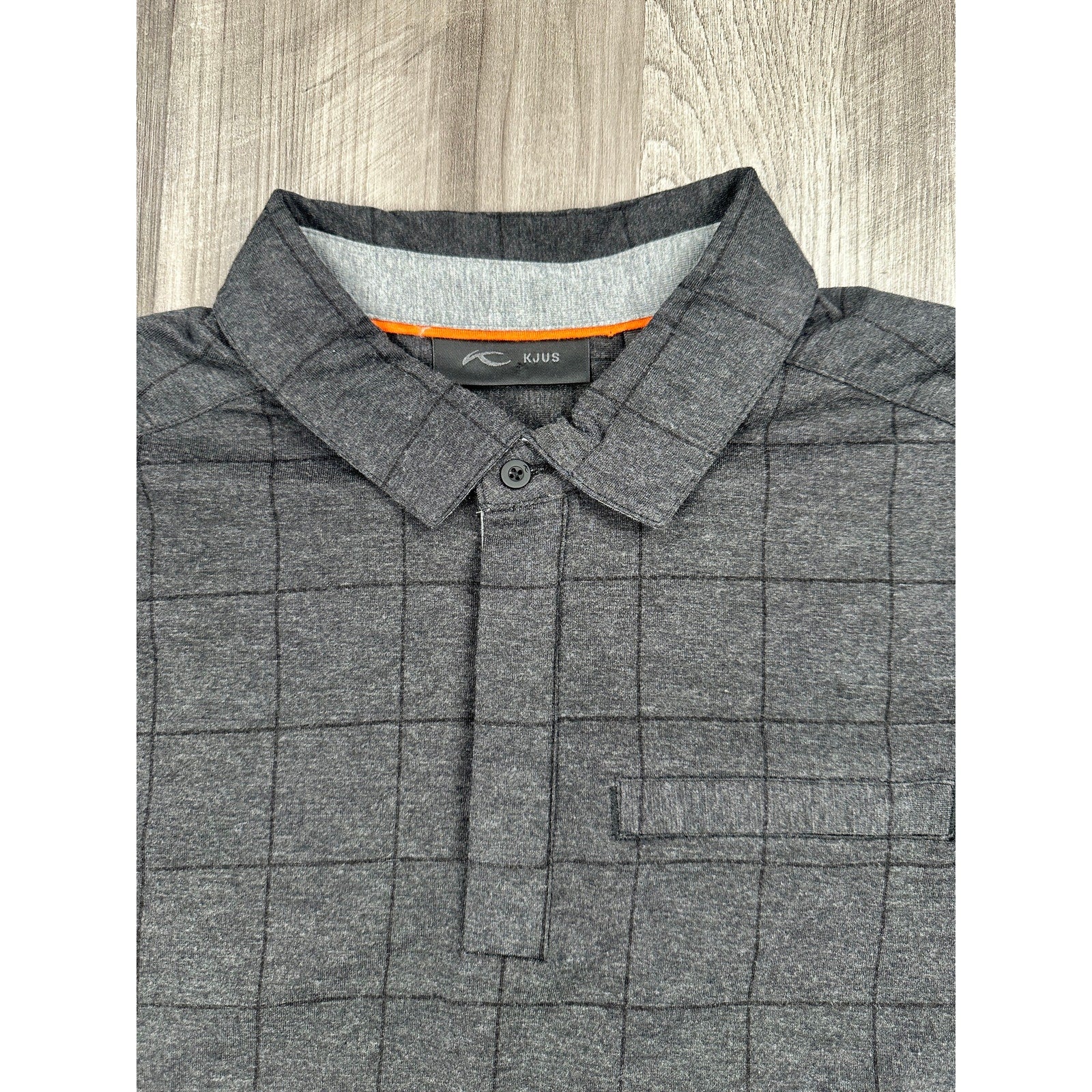 KJUS Inverness Windowpane Tech Polo in Charcoal, Black — Size 52 (Large)
