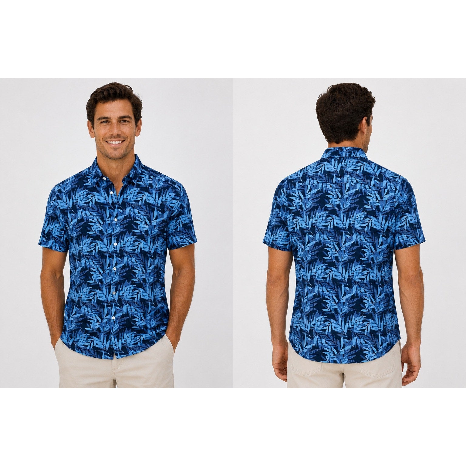 Mizzen+Main Halyard Navy Tropical Trim No Tuck Short Sleeve Button Down — Size Small
