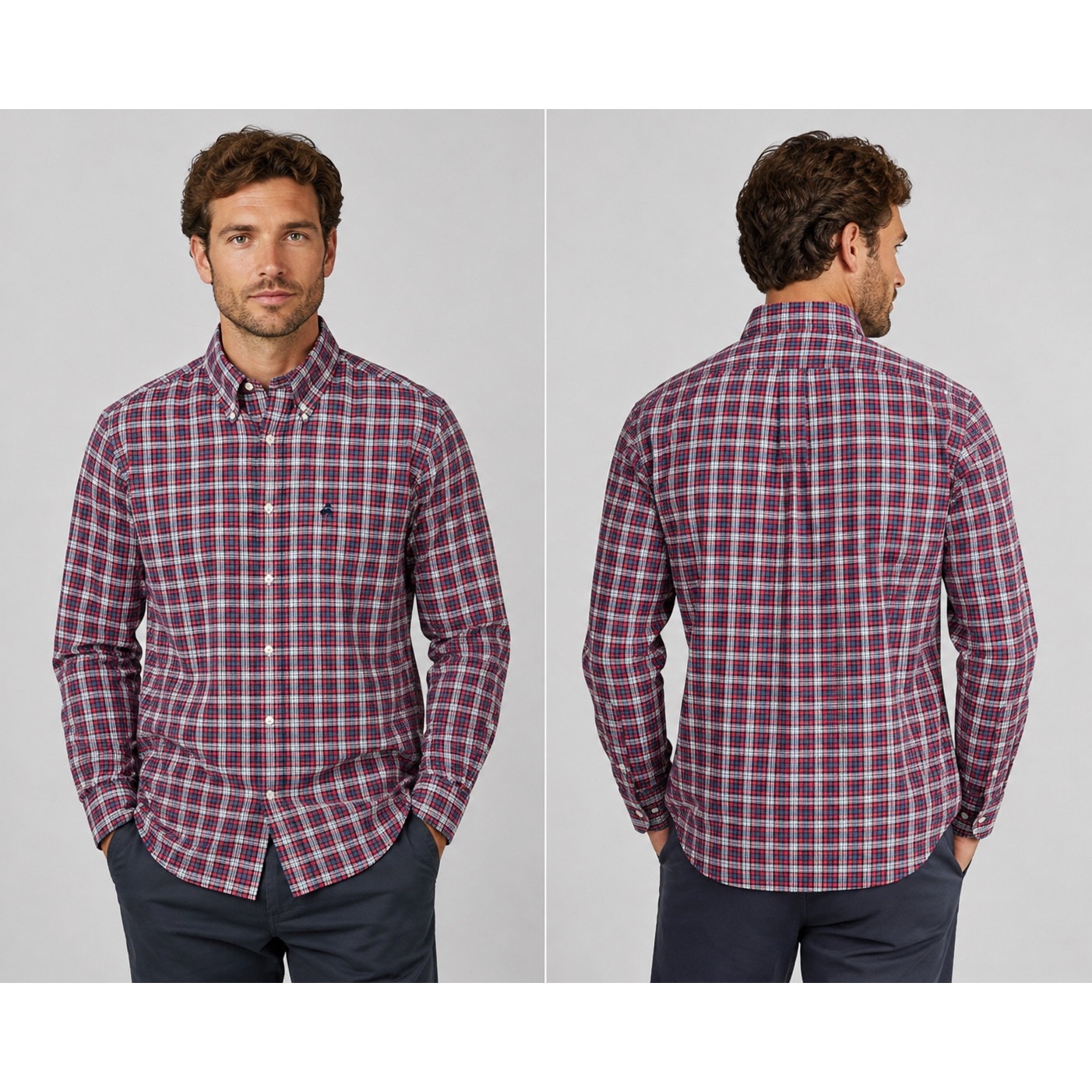 Brooks Brothers Plaid Long Sleeve Shirt in Red, Gray, White, Black — Size Large // Preowned