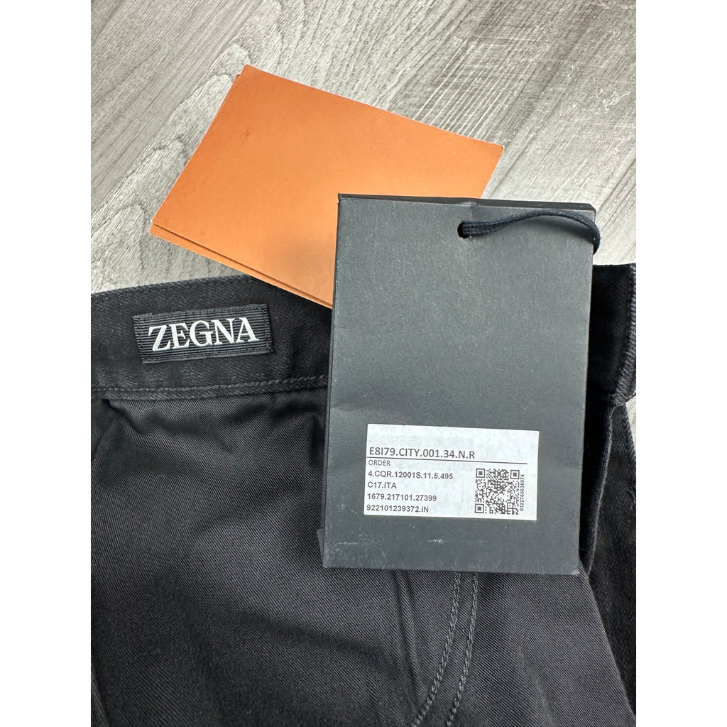 Zegna Stretch Cotton Roccia Slim Straight Jeans in Black Rinse — Size 34