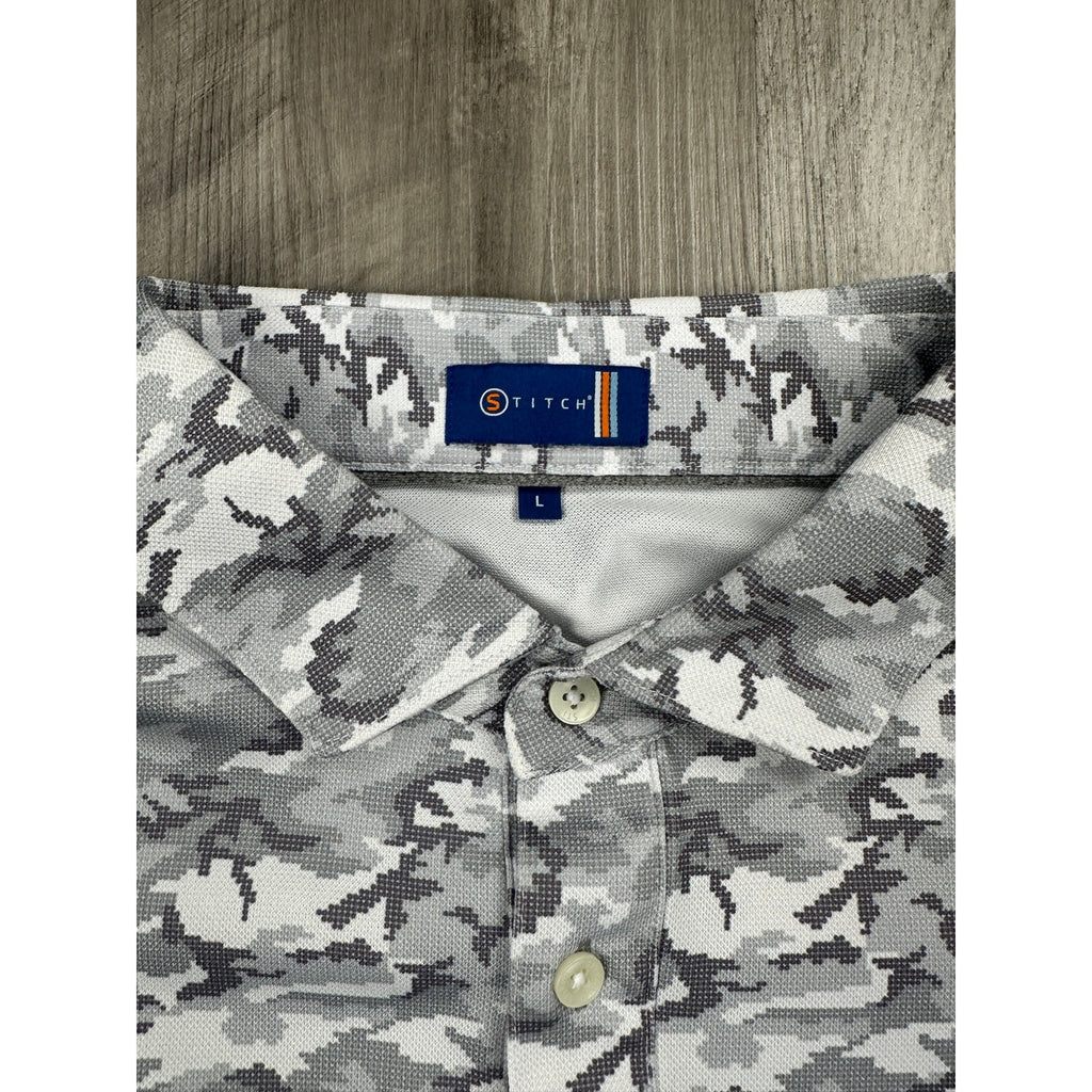 Stitch Golf Camo Performance Golf Polo in Grey, Light Grey and Charcoal — Size Large // Preowned