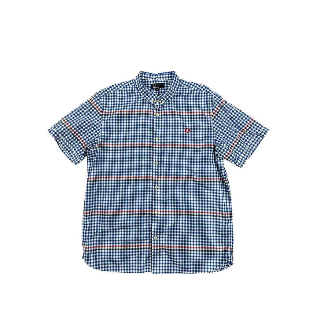 Fred Perry Gingham Short Sleeve Button Down in Blue Red White — Size XL // Preowned