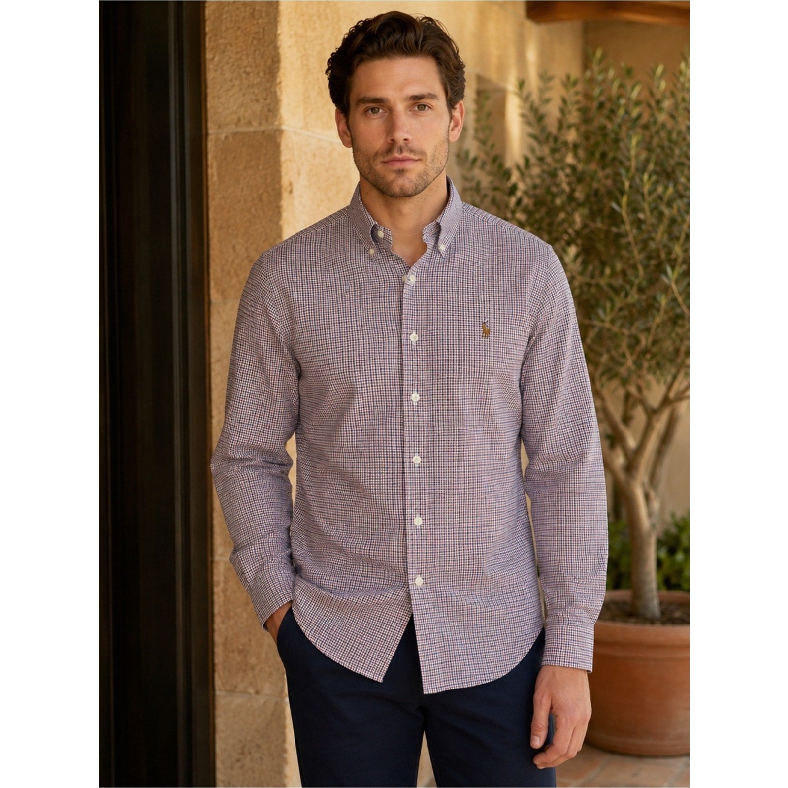 Ralph Lauren Slim Fit Cotton Stretch Plaid Long Sleeve Button Down - Medium