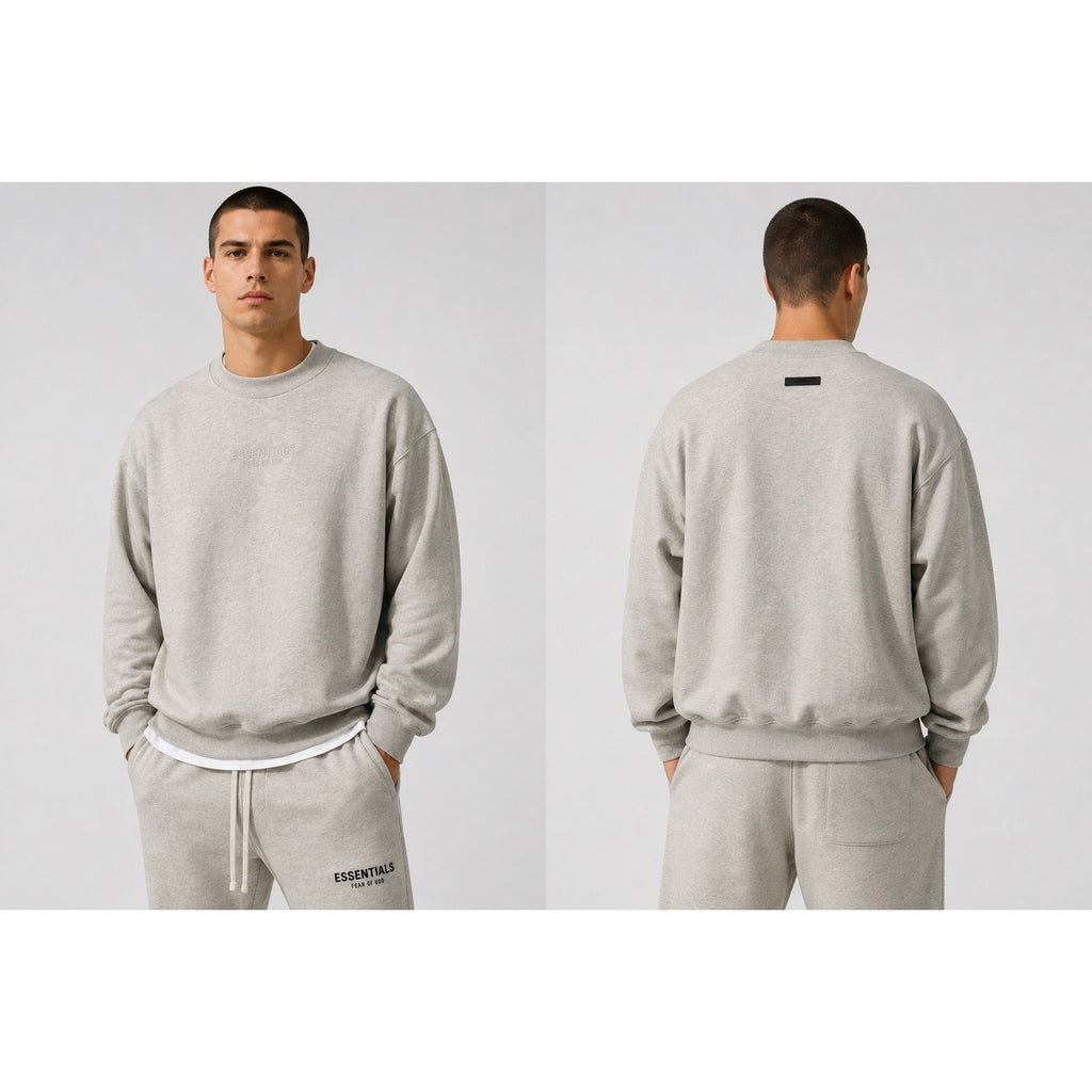 Fear of God Essentials Classic Fit Fleece Crewneck Sweatshirt in Light Heather Oatmeal Tan — Size Large // Preowned