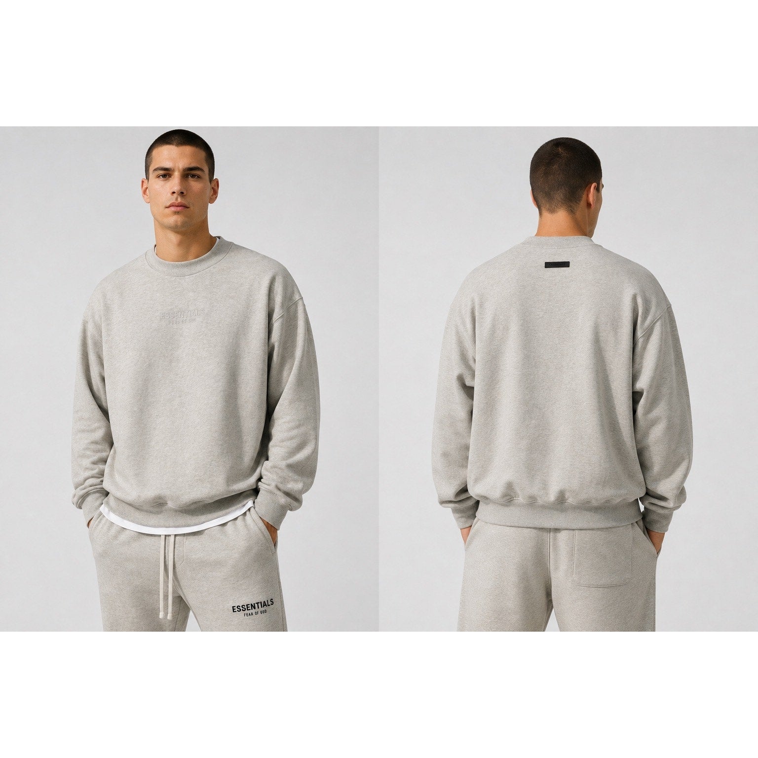Fear of God Essentials Classic Fit Fleece Crewneck Sweatshirt in Light Heather Oatmeal Tan — Size Large // Preowned