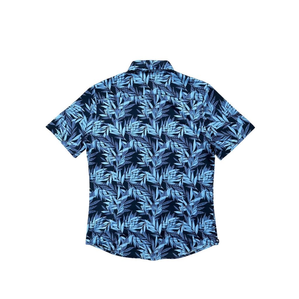 Mizzen+Main Halyard Navy Tropical Trim No Tuck Short Sleeve Button Down — Size Small