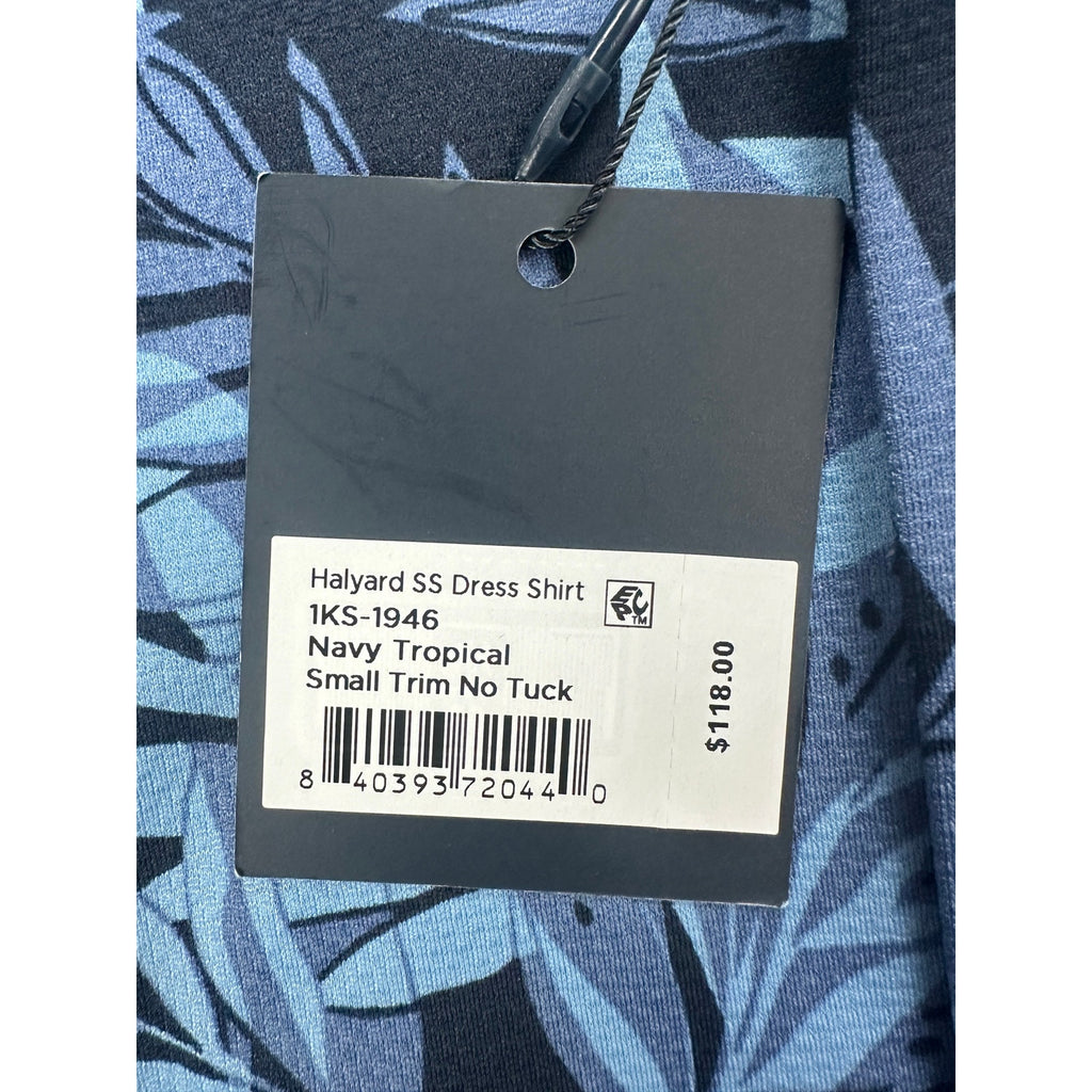 Mizzen+Main Halyard Navy Tropical Trim No Tuck Short Sleeve Button Down — Size Small