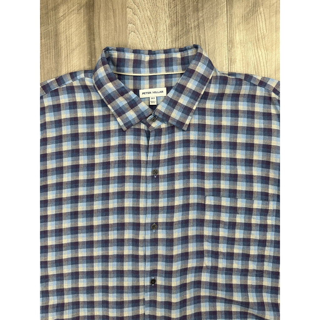 Peter Millar North Bay Crown Cotton Sport Plaid Long Sleeve Button Down Shirt — Size 2XT // Preowned
