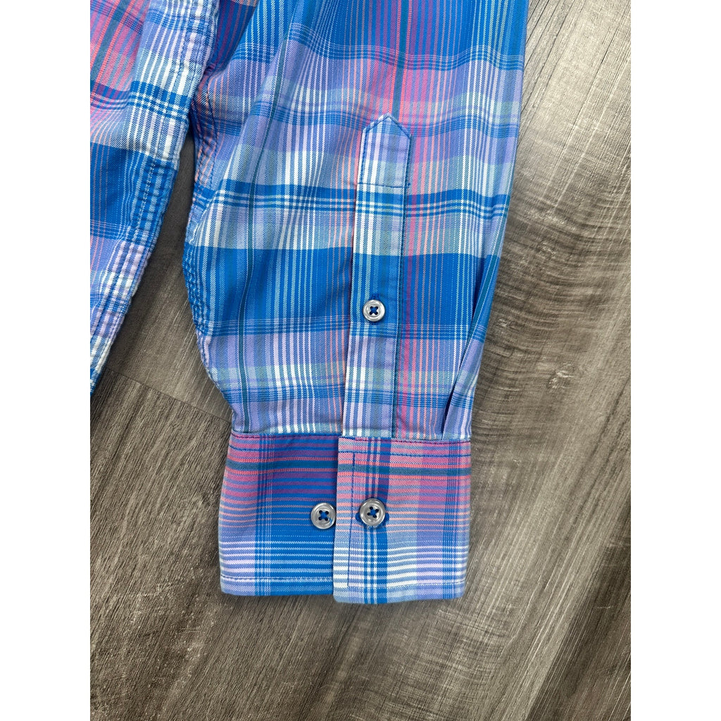 Tommy Bahama Sarasota Stretch Prismatic Plaid Long Sleeve Shirt in Blue, Pink, Green, White — Size Large // Preowned