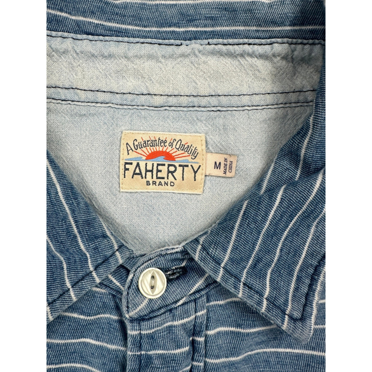 Faherty Indigo Dyed Striped Polo — Size Medium // Preowned