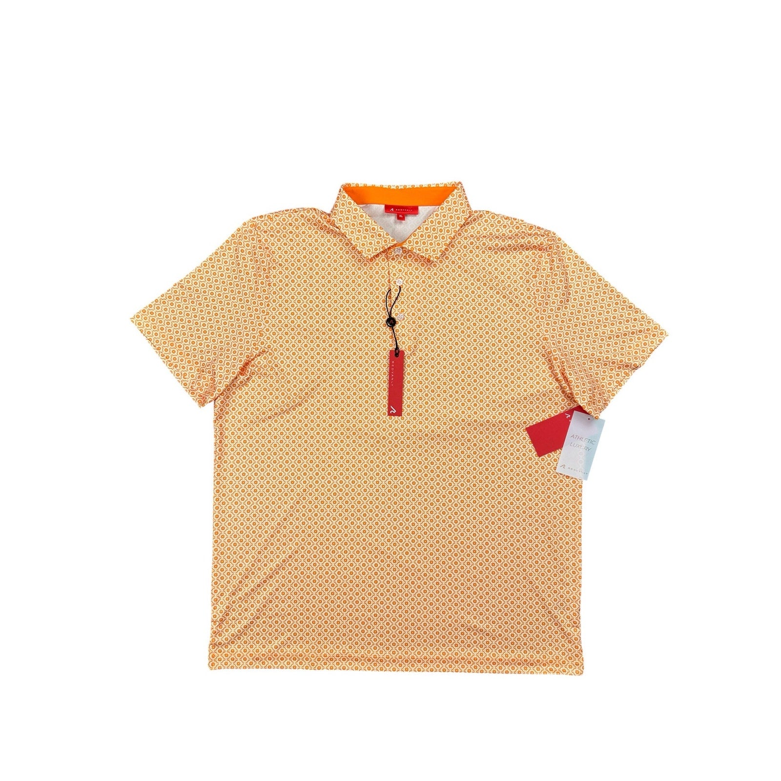 Redvanly Harrow Floral Golf Polo in Tangelo Orange, White — Size XL