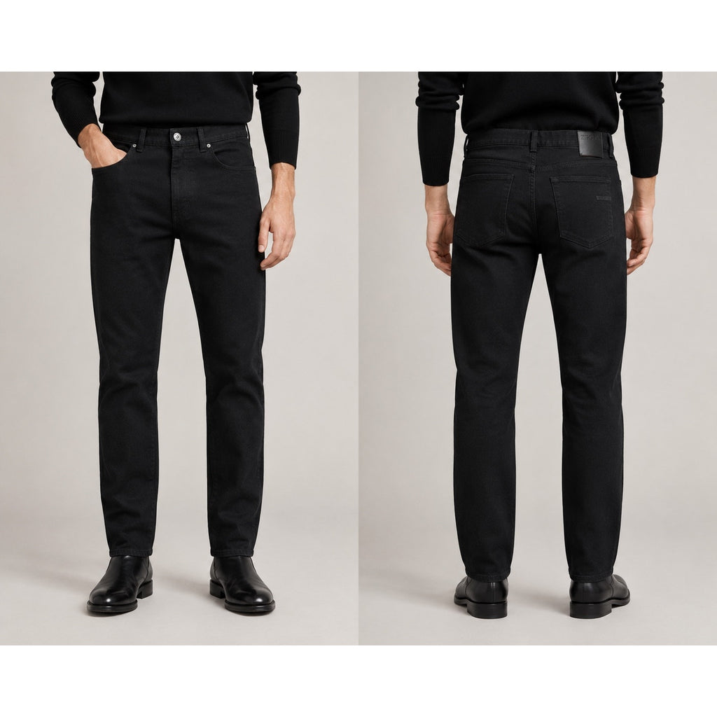 Zegna Stretch Cotton Roccia Slim Straight Jeans in Black Rinse — Size 34