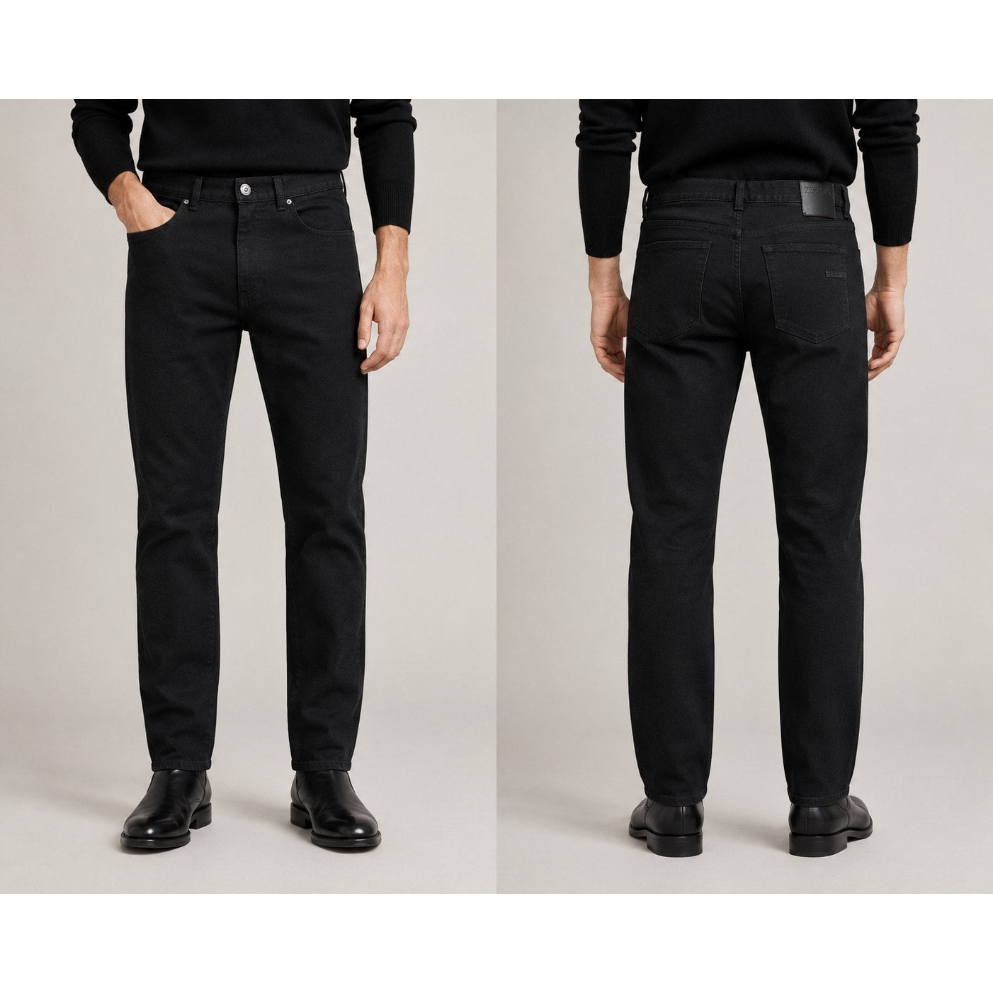 Zegna Stretch Cotton Roccia Slim Straight Jeans in Black Rinse — Size 34