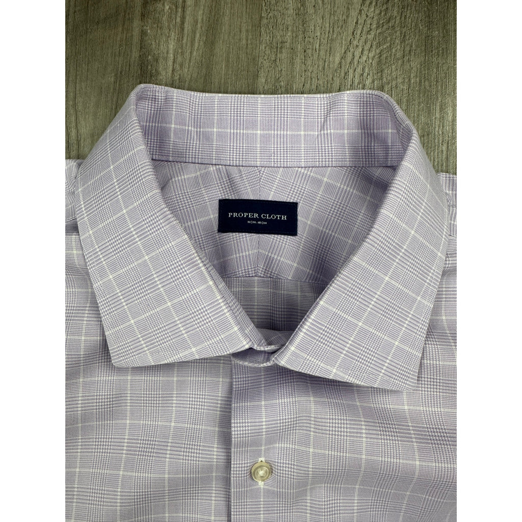 Proper Cloth Non-Iron Stretch Prince of Wales Check Twill Long Sleeve Button Down in Lavender and White — Size 3XL // Preowned
