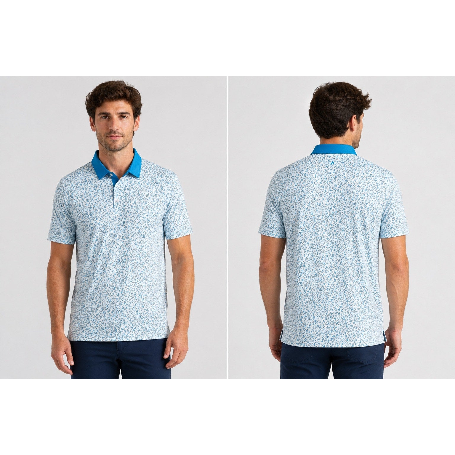 Redvanly Bendall Floral Golf Polo in Light Blue, White — Size XL // Preowned