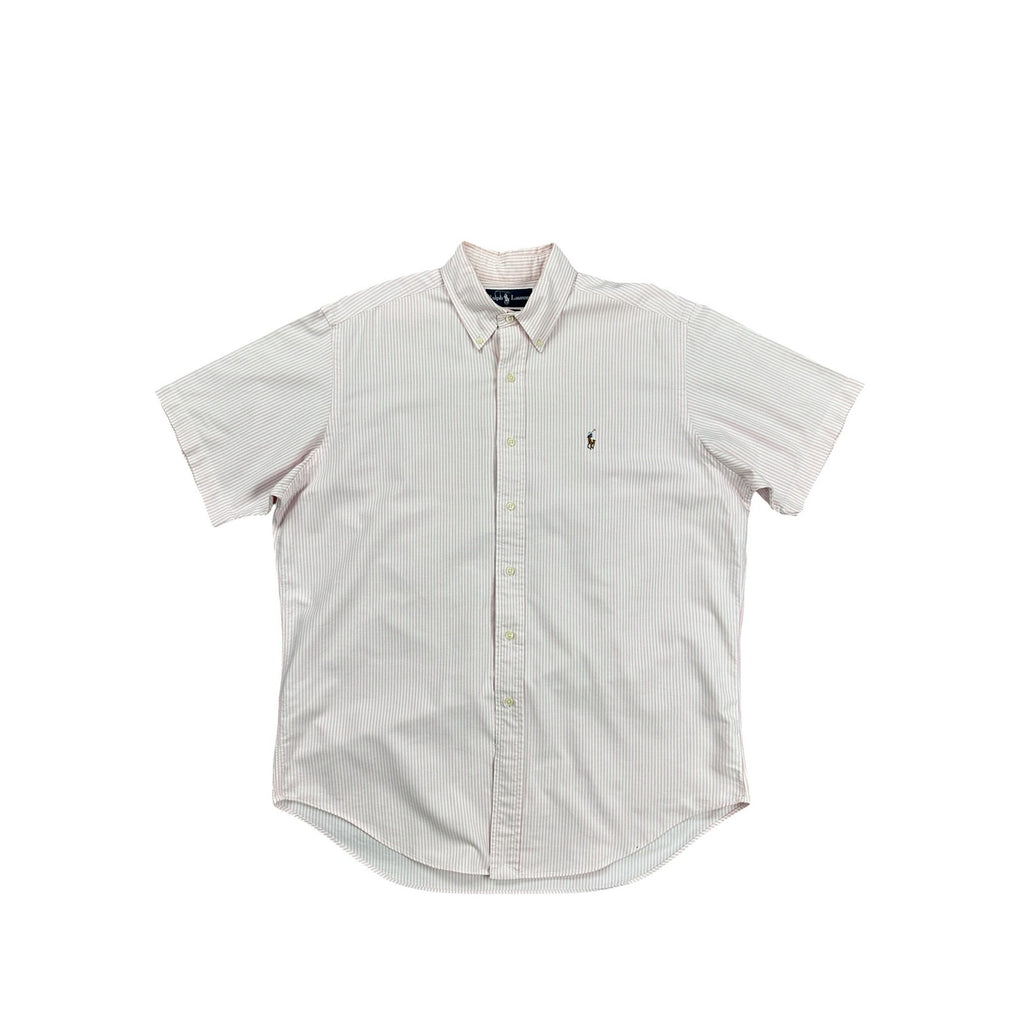 Ralph Lauren Classic Fit Striped Short Sleeve Button Down in Pink White — Size L // Preowned